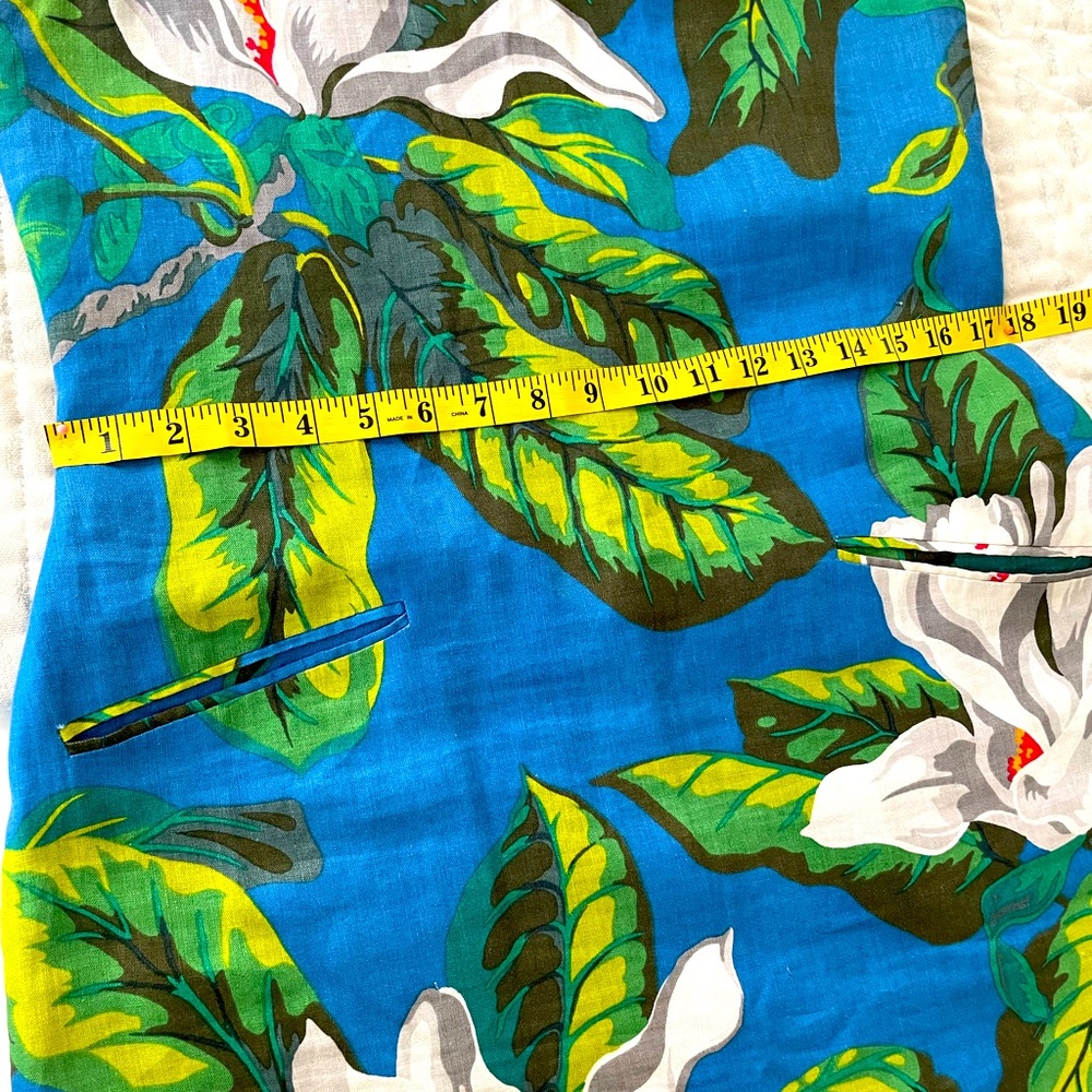 Linen/Silk Dress Ocean Blue Tropical with Pockets and Zipper in Back Size M - Picture 7 of 9